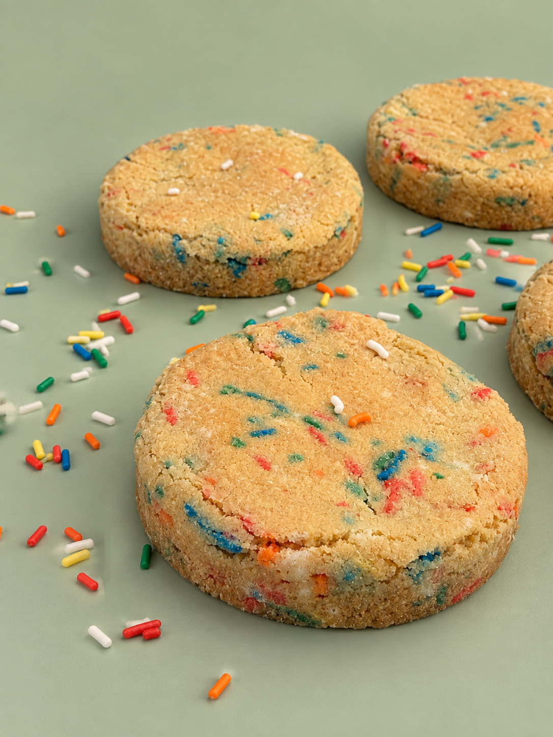 Funfetti sugar cookies covered in colorful sprinkles